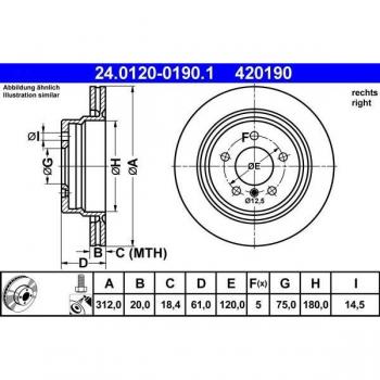 Disco de freno trasero derecho ATE 24.0120-0190.1 para BMW Z3, M3