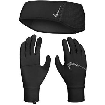 Nike Essential Women's Headband and Gloves Set - Black, Silver, Size XS/S