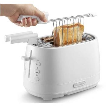 Tostadora De'Longhi CTLAP2203.W 2 Rebanadas 550W Blanca con Pinzas y Control de Tostado