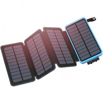 Hiluckey Cargador Solar 25000mAh Portátil Power Bank con USB Dual Impermeabl Batería Externa con 4 Paneles Solares Linterna LED Compatible con iPhone, Huawei Samsung, iPad y Otros Smartphones