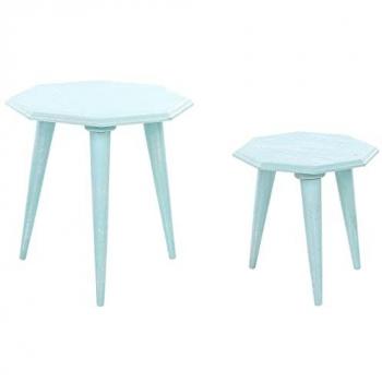 Set de 2 mesas auxiliares redondas de madera de mango azul desgastado estilo moderno