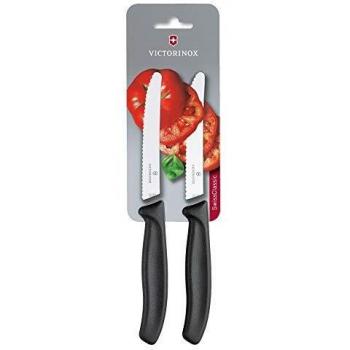 Set de 2 cuchillos para tomate y mesa Victorinox Swiss Classic, 11 cm, filo dentado, acero inoxidable, color negro