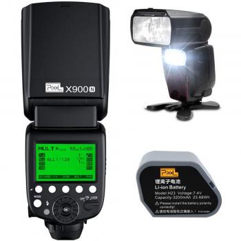 Pixel X900N TTL Flash Speedlite GN60, 8000 / 1s HSS, Master Slave, Control inalámbrico de 2.4Ghz, batería de Litio de 3200 mAh para la cámara Nikon D850 D800 D7500 D500 DSLR
