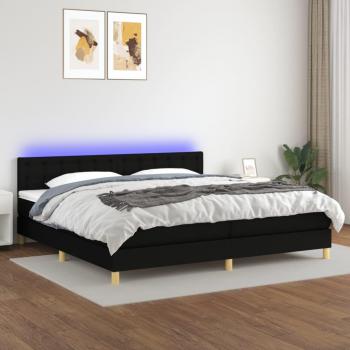 Colchón de cama box spring con muelles y tela LED negra 200x200 cm