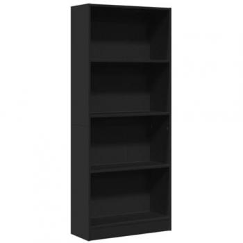 Estantería de madera de ingeniería negra 60x24x143 cm, librería, estante de almacenamiento, armario de almacenamiento