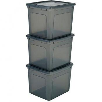Iris Ohyama, lote de 3 cajas de almacenamiento con tapa Modular Clear Box MCB 30 Plástico, gris/transparente, 30 L, 39,5 x 34 x 30,5 cm, 30L, 3