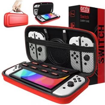 Orzly Carry Case Compatible With Nintendo Switch - RED Protective Hard Portable Travel Carry Case Shell Pouch for Nintendo Switch Console & Accessories