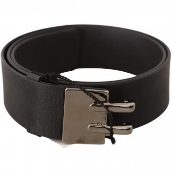 Costume National Black Leather Silver Buckle Waist Belt - 85 cm / 34 Inches