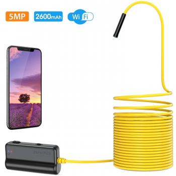 Depstech Endoscopio Inalámbrico, WiFi Cámara de Inspección HD 5.0MP Boroscopio Distancia Focal de 16 Pulgadas, Batería 2600mAh para iOS, Android, iPhone, Tableta- 5M
