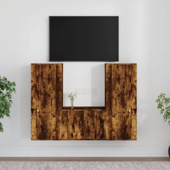 Set de muebles para TV 3 piezas madera contrachapada roble ahumado vidaXL