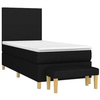 Cama box spring con colchón viscoelástico de espuma, protector, muelles ensacados, adaptable, acolchado reversible, tela negro 90x200 cm