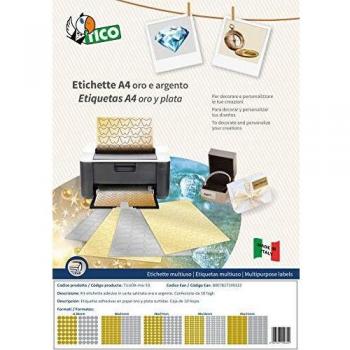 Conjunto de 10 Hojas de Etiquetas Adhesivas Tico Satinadas en Oro y Plata, Varios Tamaños, Modelo OA-MIX-10