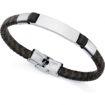 Pulsera Viceroy Magnum de acero con piel trenzada negra y marrón