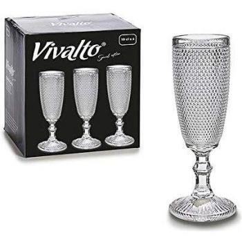 Set de 6 copas flauta diamante para cava 18cl con puntos transparentes Vivalto