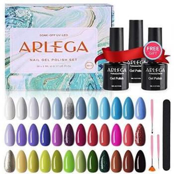 Esmaltes Semipermanentes, Arlega 36 Colores Pintauñas Semipermanente Uñas Gel UV LED, Verano Colorido Esmaltes de Uñas Kit, con Base, Capa Superior Brillante y Mate, 3 Cepillos, Limas de Uñas