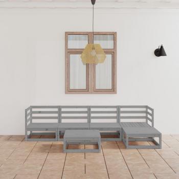 Conjunto de sofás de jardín 6 piezas en madera de pino macizo color gris