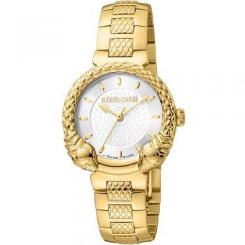 Roberto Cavalli by Franck Muller Women's Elegant Yellow Gold Stainless Steel Analog Watch with Silver Gray Dial - Model RV1L190M0041