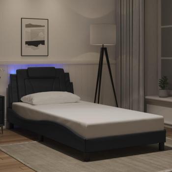 Estructura de cama de cuero sintético negro con luces LED 100x200 cm