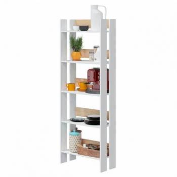 Estantería Librería Oficina Salón Comedor Madeira Roble Canadian y Blanco Artik 170x57x27 cm, yuxtaposicionable, 5 estantes, altura 170 cm, color blanco
