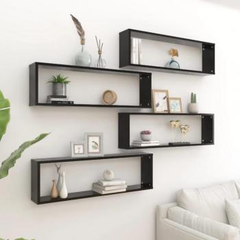 Estante cubo pared 4 uds contrachapado 100x15x30cm Blanco, Negro, Roble Sonoma Mueble Almacenaje Estantería para Oficina, Estudio, Dormitorio Estantería/Librería/ m