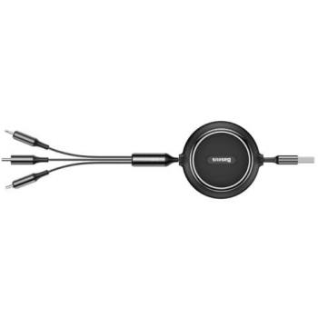 Cabo Retráctil BASEUS Golden Loop 3 en 1 USB - Micro USB/Lightning/USB-C 3.5A 35cm - 120cm Negro