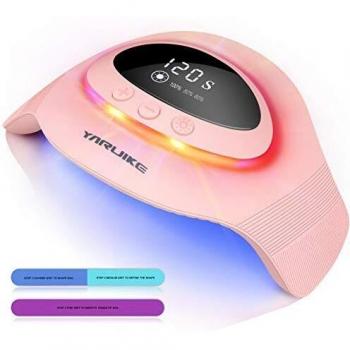 YARUIKE Lámpara de uñas Lampara Secadora de Uñas LED/UV,Con sensor automático y luz ambiental,temperatura ajustable 60%/80%/100%,Cura la Luz en 4 modos 30s/60S/90S/120S,con 2 palos de lijado,72W
