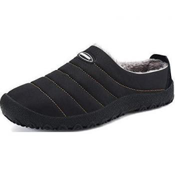 UBFEN Zapatillas de Estar Mujer Invierno Interior Exterior Zapatos Caliente de Lana como Peluche Forro Suela de Goma Anti Skid Slip On Guantes 38 EU A Negro