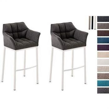 Set de 2 taburetes de bar Damaso en tela gris titanio con base de 4 patas y respaldo
