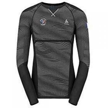 Odlo Suw Top Crew Neck L/S Performance Blackcomb - Camiseta para Hombre, Hombre, 195612, Black - odlo Concrete Grey - Silver, Medium