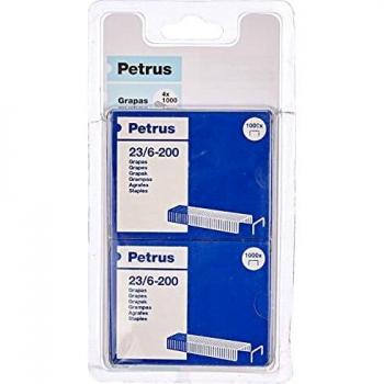 Petrus Pack de 4 Cajas de 1000 Grapas 23/6-200 Cobreadas - Capacidad 20 Hojas - Patilla de 6mm