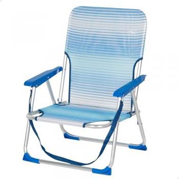 AKTIVE Silla Playa Plegable Baja Rayas Azul, 44x35x72 cm, Estructura de Aluminio, Tejido Textileno, Soporta 110 kg, Incorpora Topes Antivuel
