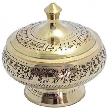 Cuenco de latón con estampado - quemador de incienso de latón con pequeños patrones finos para quemar discos de carbón o se puede utilizar para la quema de conos de incienso y resina - O simplemente úselo para decoración o azucarero, etc...