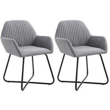 Set of 2 Light Grey Fabric Dining Chairs