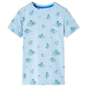 Camiseta Infantil Azul Claro Manga Corta Estampado de Cocotero 104