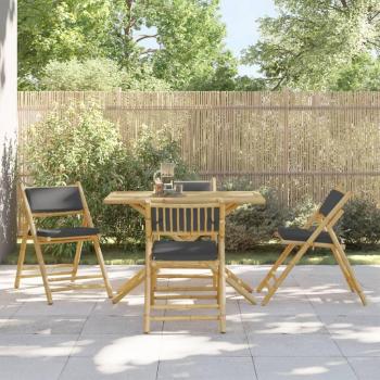vidaXL 5 Piece Folding Bistro Set with Dark Grey Cushions Bamboo