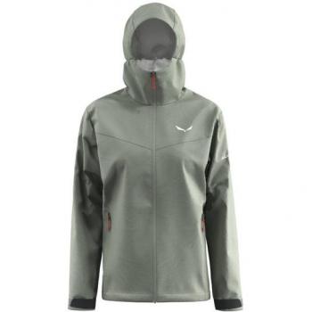 Chaqueta Hardshell Salewa Puez Aqua 4 Powertex 2.5L con Capucha para Mujer - Verde Grisáceo