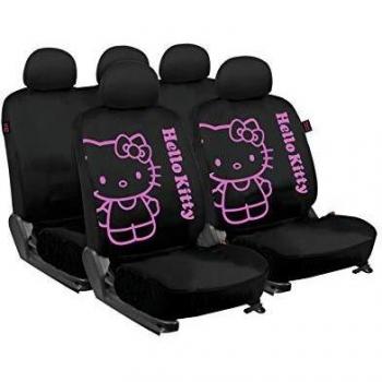 Hello Kitty KIT3021 Juego de Fundas para Asiento Coche 11 Piezas Color Negro/Rosa. Trasera Partida