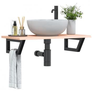 Estante de lavabo de pared de acero y madera maciza de roble - Marrón - Tamaño: 80 x 40 x 2 cm