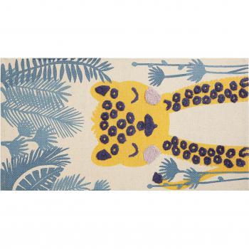 Alfombra Infantil Multicolor de Algodón y Poliéster 80 x 150 cm con Diseño de Leopardo para Sala de Juegos
