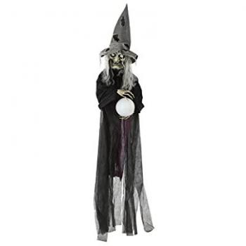 Colgante Bruja Halloween 183 cm con Luz y Sonido, Multicolor, Talla Única