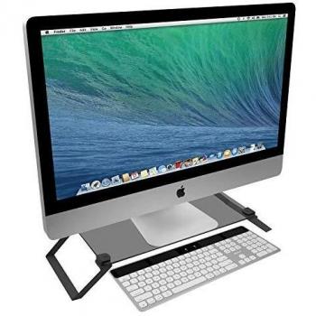 Macally SPACESTAND - Soporte para Monitor de Cristal Templado con Espacio de Almacenamiento Abierto, soporta monitores y Otros Dispositivos de hasta 50 cm de Ancho y 18 kg de Peso.
