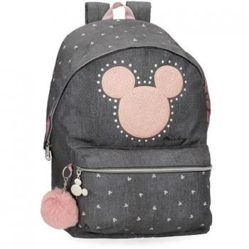 Mochila Escolar Disney Mickey Studs Negra Poliéster Adaptable a Carro 31x44x15 cms