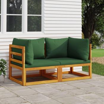 Modular Sectional Corner Sofas Set with Green Cushions - Solid Acacia Wood