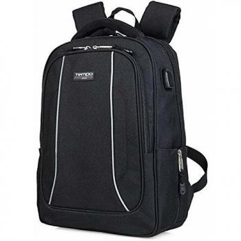 TEMPO - Mochila de Hombre, Bolsa de Mano Portátil 15 Pulgadas USB. Lona Poliéster y Nylon. Gimnasio Instituto Universidad Múltiples Usos Ligera Ergonómica 801036, Color Negro