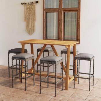7-Piece Grey Garden Bar Set with Cushions