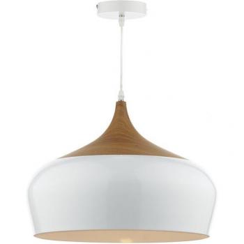 Lámpara colgante Gaucho de vidrio blanco y madera, 1 bombilla E27