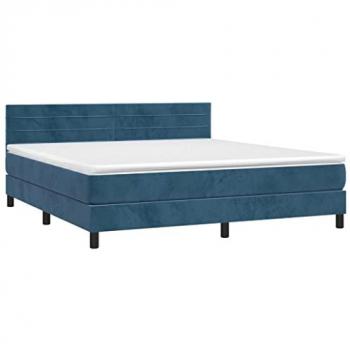 Cama box spring colchón y LED terciopelo azul oscuro 160x200 cm