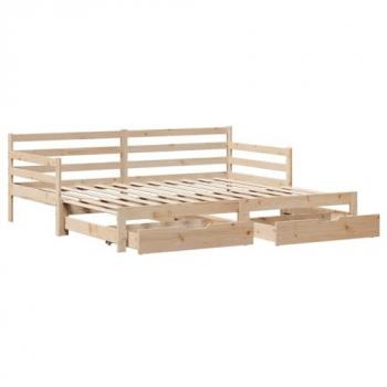 Sofá cama nido con cajones madera maciza de pino 80x200 cm Marrón