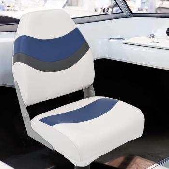 Silla de barco con respaldo alto plegable 44x38x55 cm en colores rojo y negro, blanco y azul