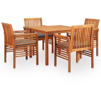 5-Piece Outdoor Dining Set with Cushions in Solid Acacia Wood